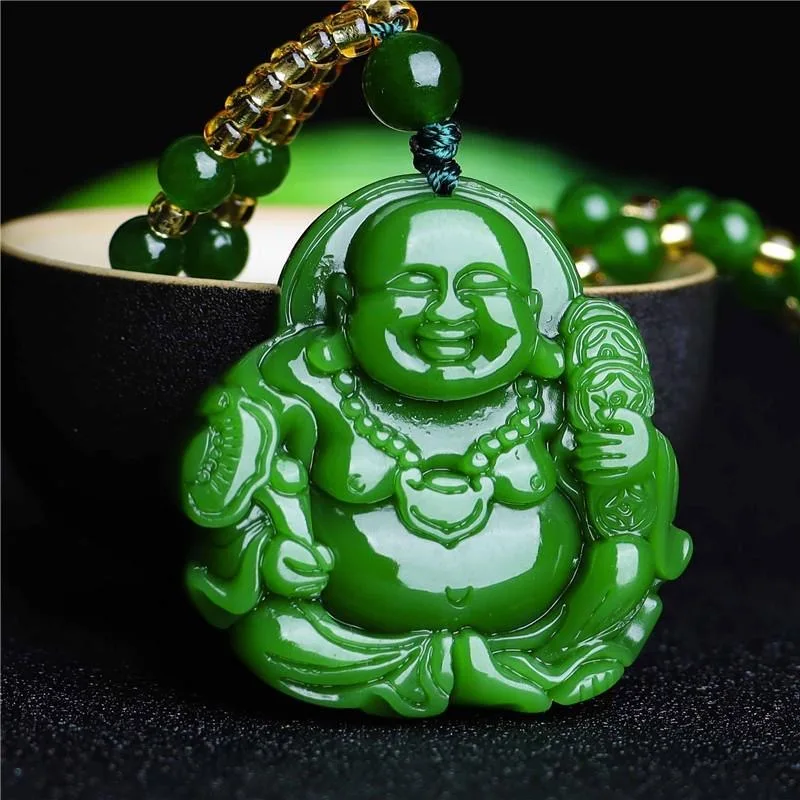 Jewelry & Watches Review - Cinese Verde Giada Buddha Maitreya Collana
